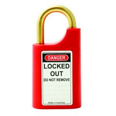 215P 40MM POLY PADLOCK 25MM BRASS 6MM DIA SHACKLE - RED 6KA TP No Finish