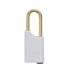 215P 40MM POLY PADLOCK 50MM BRASS 6MM DIA SHACKLE - WHITE TP No Finish