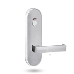 2814 ROUND END PLATE WITH PRIV INDICATOR EMERGENCY TURN & 111 LEVER Satin Chrome