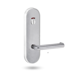 2814 ROUND END PLATE WITH PRIV INDICATOR EMERGENCY TURN & 144 LEVER Satin Chrome