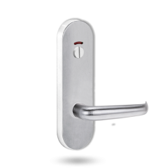 2814 ROUND END PLATE WITH PRIV INDICATOR EMERGENCY TURN & 180 LEVER Satin Chrome
