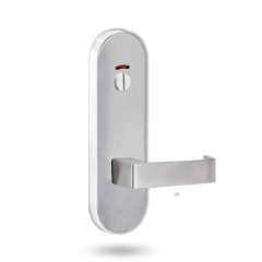 2814 ROUND END PLATE WITH PRIV INDICATOR EMERGENCY TURN & 90 LEVER Satin Chrome