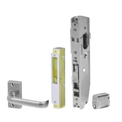 3541 - SHORT B'SET SLIDING DR LOCK CYL LEVER & STRIKE (FAB) Satin Chrome