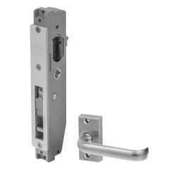 3541 - SHORT B'SET SLIDING DR LOCK & 90DEG LEVER & STRIKE NO CYL (FAB) Satin Chrome