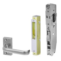 3541 - SHORT B'SET SLIDING DR LOCK & 90DEG LEVER & STRIKE NO CYL (FAB) Satin Chrome