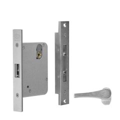 3573 MORTICE ESCAPE SLIDING DOOR LOCK WITH LATCHING STRIKE 60mm BACKSET LEFT HAND Satin Chrome