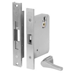 3573 MORTICE ESCAPE SLIDING DOOR LOCK WITH LATCHING STRIKE 60mm BACKSET RIGHT HAND Satin Chrome