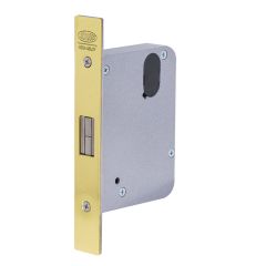3573 MORTICE SLIDING DOOR LOCK WITH LATCHING STRIKE 60mm BACKSET Polished Brass