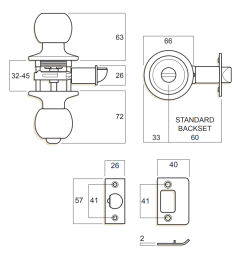 ENTRANCE SET BALL TP 5PIN KEYED ALIKE (NO KEYS SUPPLIED) Polished Stainless Steel