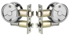 SYMMETRY ROUND CAVITY SLIDING DOOR PASSAGE LATCH SET DP Satin Chrome Pearl
