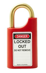 215P 40MM POLY PADLOCK 25MM BRASS 6MM DIA SHACKLE - RED 6KD TP No Finish