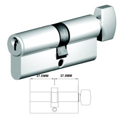 INTERLOCK C4 EURO PROFILE CYLINDER & TURN 37.5/37.5MM FIXED CAM 5 PIN Satin Chrome Pearl
