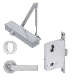 YALE SIMPLICITY KIT MORTICE LOCK, POWER ADJUSTABLE DOOR CLOSER & S1 LEVER SET WITH Satin Stainless