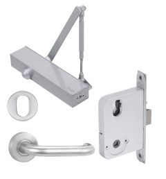 YALE SIMPLICITY KIT MORTICE LOCK, POWER ADJUSTABLE DOOR CLOSER & S2 LEVER SET WITH Satin Stainless