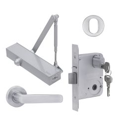 YALE SIMPLICITY KIT MORTICE LOCK, POWER ADJUSTABLE DOOR CLOSER & S3 LEVER SET WITH Satin Stainless