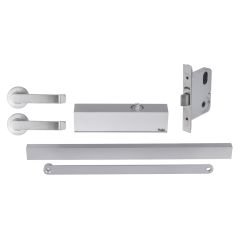 YALE SIMPLICITY KIT MORTICE LOCK, SIZE 3 SLIDE RAIL DOOR CLOSER, S1 LEVER SET WITH ESCUTCHEON Satin Stainless