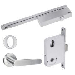 YALE SIMPLICITY KIT MORTICE LOCK, SIZE 3 SLIDE RAIL DOOR CLOSER, S3 LEVER SET WITH ESCUTCHEON Satin Stainless
