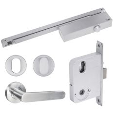 YALE SIMPLICITY KIT MORTICE LOCK, SIZE 3 SLIDE RAIL DOOR CLOSER, S3 LEVER SET WITH ESCUTCHEON & TURN Satin Stainless